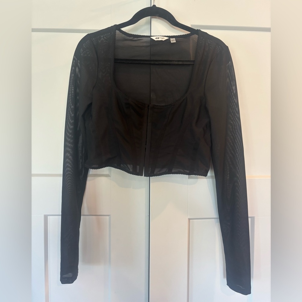 H&M Black Fitted Crop Blouse Long Sleeve